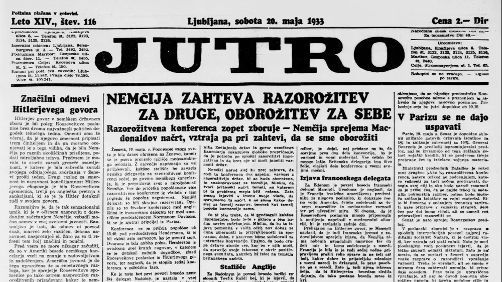 Naslovnica časnika Jutro iz maja 1933. / Foto: Dlib