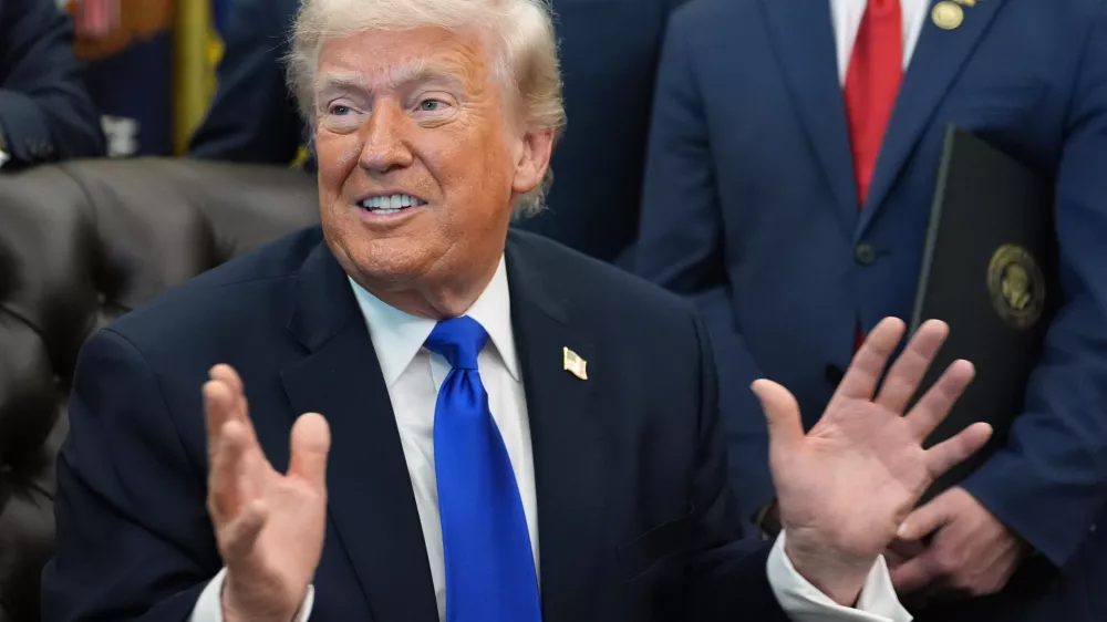 President Donald Trump speaks to reporters in the Oval Office of the White House, Thursday, April 30, 2026, in Washington. (AP Photo/Alex Brandon)