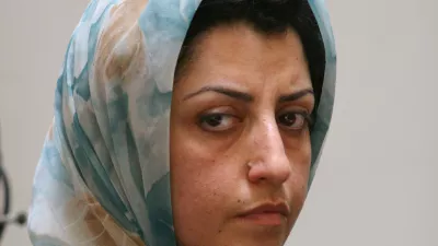 FILE - Prominent Iranian human rights activist Narges Mohammadi attends a meeting on women's rights in Tehran, Iran, Aug. 27, 2007. (AP Photo/Vahid Salemi, File)