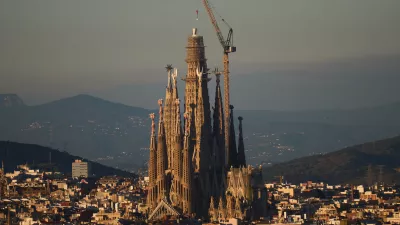 View of the Sagrada Familia basilica, which became the world's tallest church on Thursday after a section of its central tower was lifted into place, in Barcelona, Spain, Oct. 30, 2025. (AP Photo/Emilio Morenatti)A