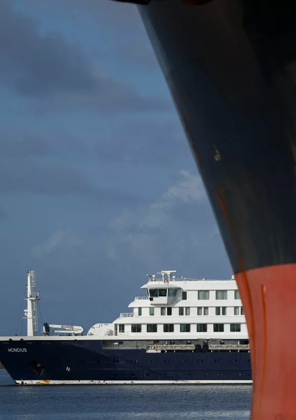 The cruise ship MV Hondius, which is affected by a hantavirus outbreak, stands at the port of Granadilla de Abona, in Tenerife, Spain, May 10, 2026. REUTERS/Hannah McKay