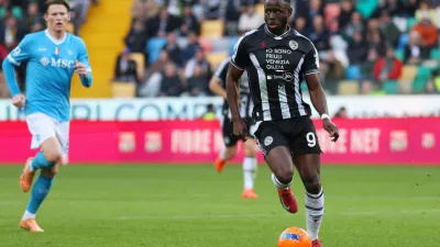 FILE - Udinese's Keinan Davis controls the ball during the Serie A soccer match between Udinese and Napoli, in Udine, north east Italy, Dec. 14, 2025. (Andrea Bressanutti/LaPresse via AP, File)