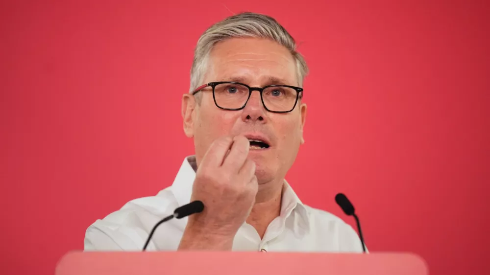 Britain's Prime Minister Sir Keir Starmer delivers a speech, at the Coin Street Neighbourhood Centre in Waterloo, London, Monday May 11, 2026. (James Manning/PA via AP)
