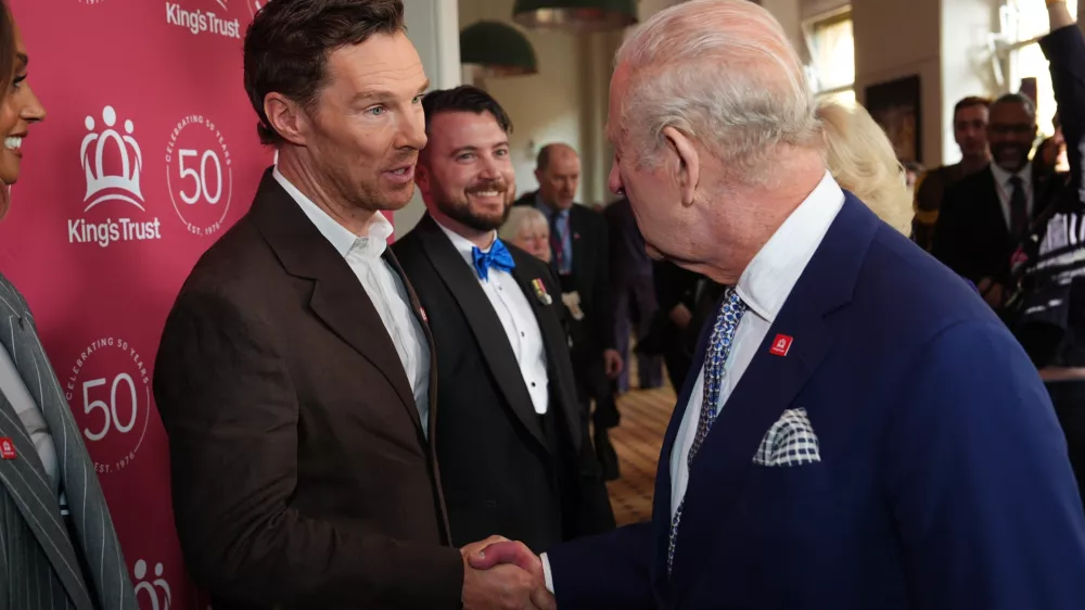 Britain's King Charles III meets Benedict Cumberbatch at A King's Trust celebration at the Royal Albert Hall in London, Monday May 11, 2026, to celebrate the 50th&nbsp;anniversary of The King's Trust. (Aaron Chown/Pool Photo via AP)