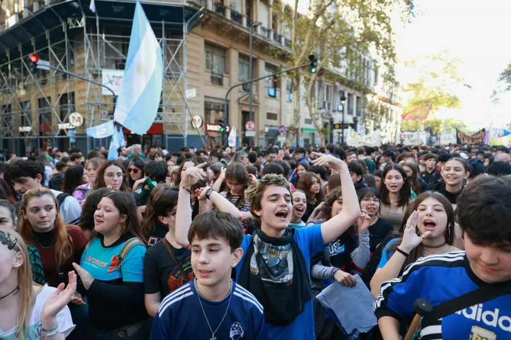 Argentine university workers and students attend a march to protest against public university defunding, in Buenos Aires, Argentina May 12, 2026. REUTERS/Cristina Sille