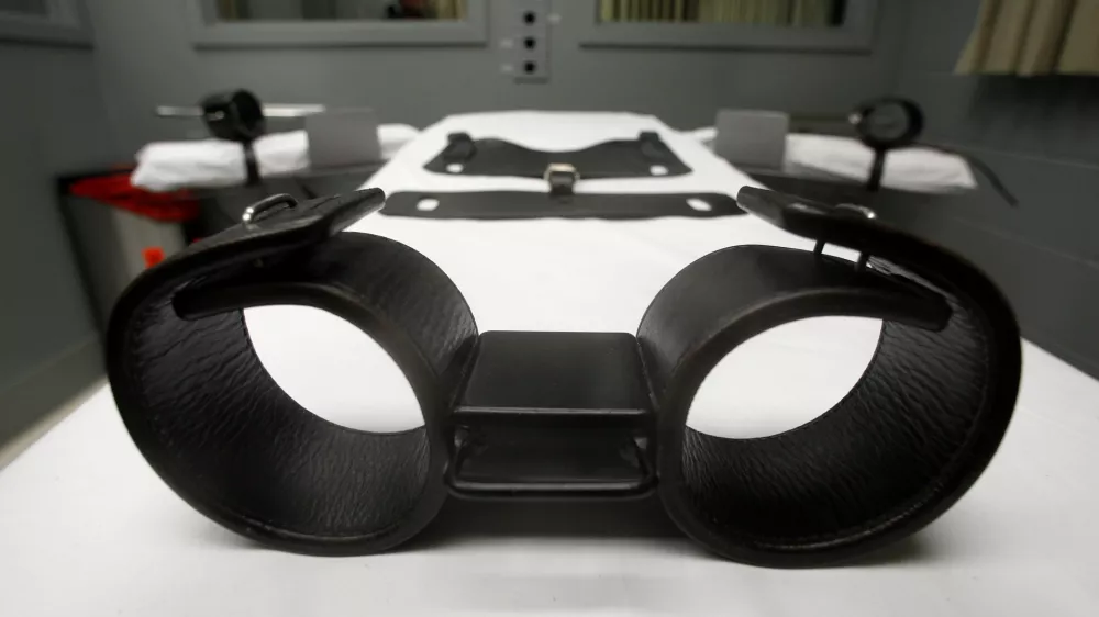 FILE - This Nov. 18, 2011 file photo shows the leg tie downs on the gurney in the execution room at the Oregon State Penitentiary, in Salem, Ore. The United States was the only Western democracy that executed prisoners last year, even as an increasing number of U.S. states are moving to abolish the death penalty, Amnesty International announced Monday, March 26, 2012. Oregon adopted a moratorium on executions last year. (AP Photo/Rick Bowmer, File)