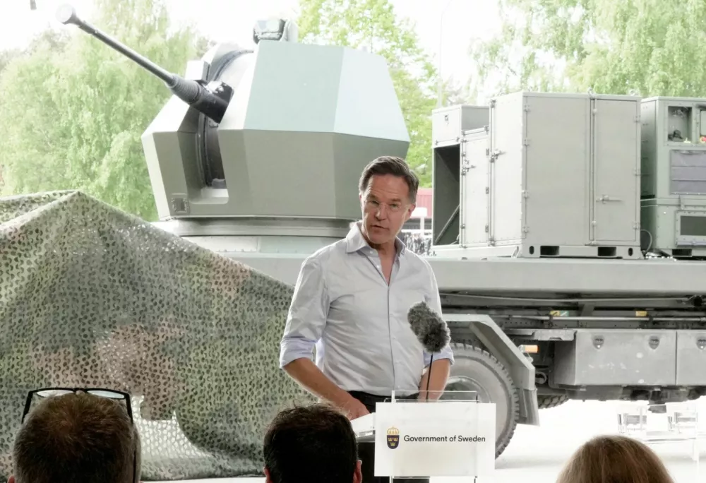 NATO Secretary General Mark Rutte speaks at a press conference in Revinge, Sweden, May 21, 2026. REUTERS/Tom Little