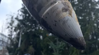 An unexploded warhead is seen at a site of downed Russian "Kinzhal" missile, after a Russian missile strike, amid Russia's attack on Ukraine, in Kyiv, Ukraine January 5, 2024. Press service of the State Emergency Service of Ukraine/Handout via REUTERS ATTENTION EDITORS - THIS IMAGE HAS BEEN SUPPLIED BY A THIRD PARTY. MANDATORY CREDIT.