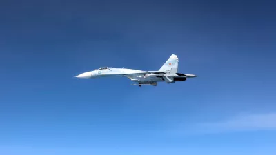 A Russian Su-27, flies over the Black Sea alongside an RAF Rivet Joint aircraft (not pictured) in April 2026. RAF/Handout via REUTERS  THIS IMAGE HAS BEEN SUPPLIED BY A THIRD PARTY.