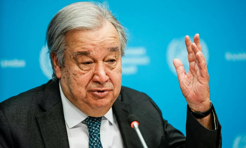 FILE PHOTO: United Nations Secretary-General Antonio Guterres speaks during a press conference outlining his priorities for 2026 at U.N. headquarters in New York City, U.S., January 29, 2026.  REUTERS/Eduardo Munoz/File Photo