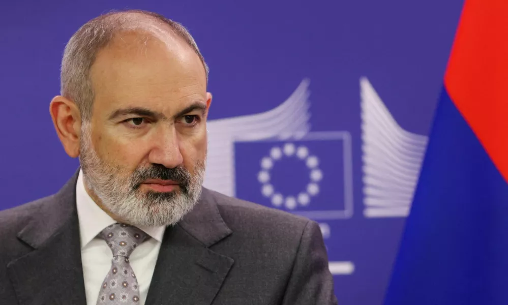FILE PHOTO: Armenian Prime Minister Nikol Pashinyan meets U.S. Secretary of State Antony Blinken, EU Commission President Ursula von der Leyen and European Union foreign policy chief Josep Borrell, in Brussels, Belgium, April 5, 2024. REUTERS/Johanna Geron/Pool/File Photo