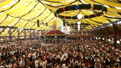 People visit Paulaner tent on the day of the official opening of the 190th Oktoberfest, the world's largest beer festival in Munich, Germany, September 20, 2025. REUTERS/Maryam Majd