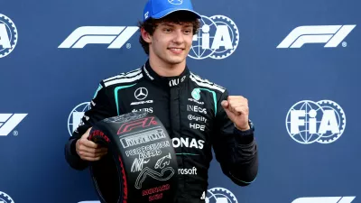Formula One F1 - Monaco Grand Prix - Circuit de Monaco, Monaco - June 6, 2026 Mercedes' Kimi Antonelli celebrates after qualifying in pole position REUTERS/Jakub Porzycki