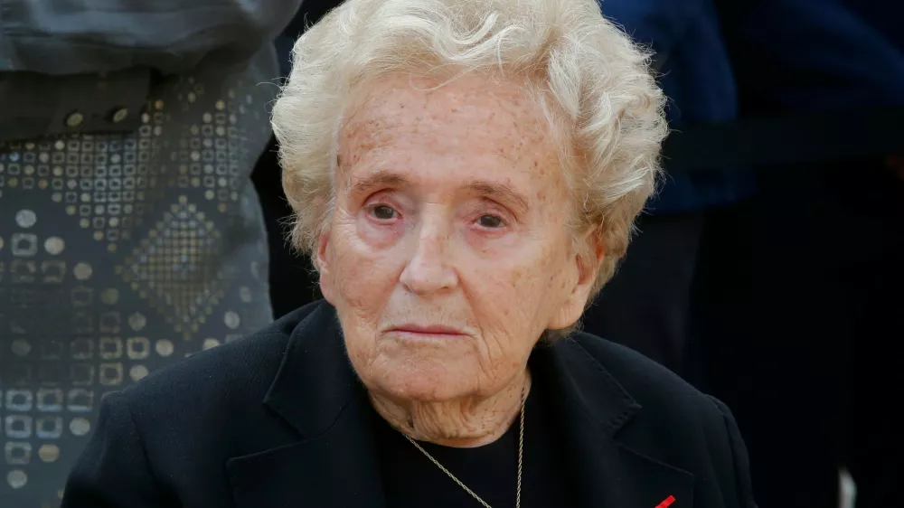 FILE - Bernadette Chirac, wife of former French President Jacques Chirac attends a ceremony to pay tribute to Simone Veil in the courtyard of the Invalides in Paris, France, Wednesday, July 5, 2017. (AP Photo/Michel Euler, File)