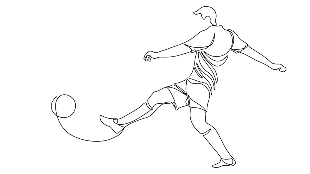 Football player kicking a ball in continuous line art drawing style. Soccer game playing black linear sketch isolated on white background. Vector illustration / Foto: Tetiana Garkusha Getty Images