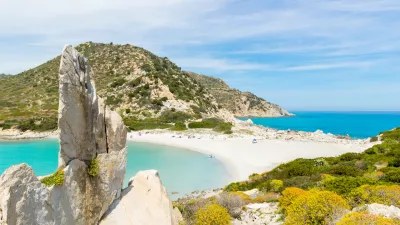 Panoramic view of Punta Molentis Beach on Sardegna, Italy
