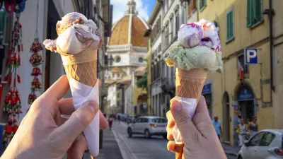 eating ice cream together in Florence Italy.