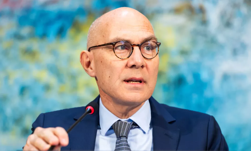 U.N. High Commissioner for Human Rights Volker Turk delivers his statement during the Human Rights Council Special Session on the Human Rights Situation in and around El Fasher, Sudan, at the European headquarters of the United Nations in Geneva, Switzerland, Friday, Nov. 14, 2025. (Salvatore Di Nolfi/Keystone via AP)