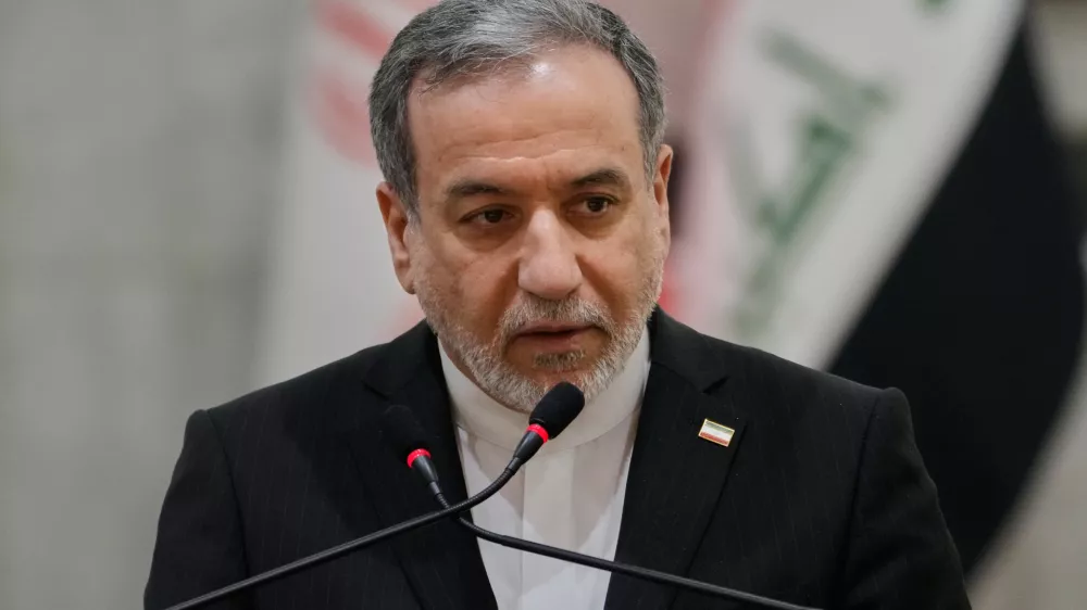 Iranian Foreign Minister Abbas Araghchi speaks during a news conference with his Iraqi counterpart Fouad Hussein after their meeting at the foreign ministry in Baghdad, Iraq, Sunday, June 28, 2026. (AP Photo/Hadi Mizban)