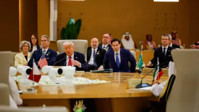 FILE PHOTO: U.S. President Donald Trump speaks at the Gulf Cooperation Council (GCC), in front of U.S. Secretary of State Marco Rubio and Defense Secretary Pete Hegseth, in Riyadh, Saudi Arabia, May 14, 2025. REUTERS/Brian Snyder/File Photo