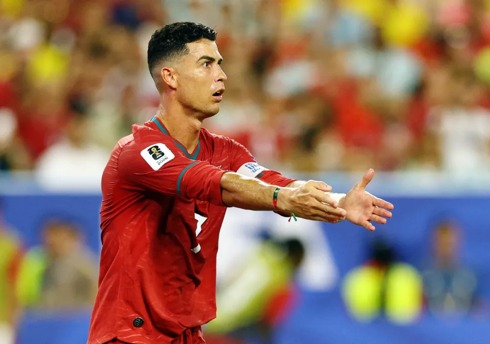 Soccer Football - FIFA World Cup 2026 - Group K - Colombia v Portugal - Miami Stadium, Miami Gardens, Florida, U.S. - June 27, 2026 Portugal's Cristiano Ronaldo reacts IMAGN IMAGES via Reuters/Nathan Ray Seebeck