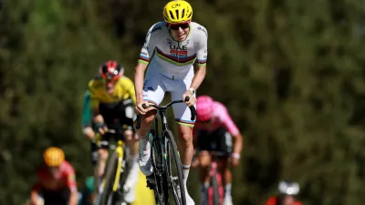 Cycling - Tour de France - Stage 3 - Granollers to Les Angles - Les Angles, France - July 6, 2026 UAE Team Emirates - XRG's Tadej Pogacar crosses the finish line to win stage 3 REUTERS/Stephanie Lecocq