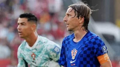 Soccer Football - FIFA World Cup 2026 - Round of 32 - Portugal v Croatia - Toronto Stadium, Toronto, Canada - July 2, 2026 Croatia's Luka Modric in action with Portugal's Cristiano Ronaldo IMAGN IMAGES via Reuters/John E Sokolowski