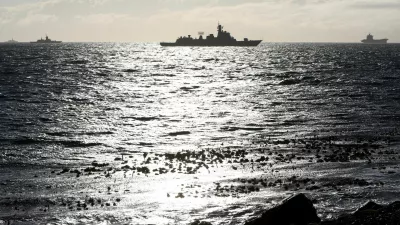 FILE PHOTO: Navy vessels sail in False Bay, near the Simon's Town Naval base on the last day of the BRICS Plus countries which include China, Russia and Iran for a joint naval exercises in South Africa's waters, in Cape Town, South Africa, January 16, 2026. REUTERS/Esa Alexander/File Photo