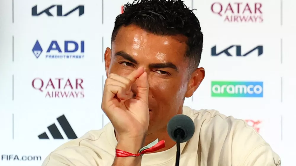 Soccer Football - FIFA World Cup 2026 - Portugal Press Conference - Dallas Stadium, Arlington, Texas, U.S. - July 6, 2026 Portugal's Cristiano Ronaldo during the press conference REUTERS/Issei Kato