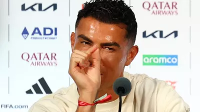 Soccer Football - FIFA World Cup 2026 - Portugal Press Conference - Dallas Stadium, Arlington, Texas, U.S. - July 6, 2026 Portugal's Cristiano Ronaldo during the press conference REUTERS/Issei Kato