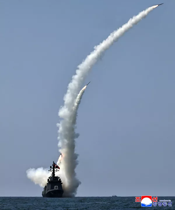This photo provided by the North Korean government, shows what it says the tests of a destroyer, the Kang Kon's strategic cruise missile at an undisclosed place in North Korea Friday, July 3, 2026. Independent journalists were not given access to cover the event depicted in this image distributed by the North Korean government. The content of this image is as provided and cannot be independently verified. Korean language watermark on image as provided by source reads: "KCNA" which is the abbreviation for Korean Central News Agency. (Korean Central News Agency/Korea News Service via AP)