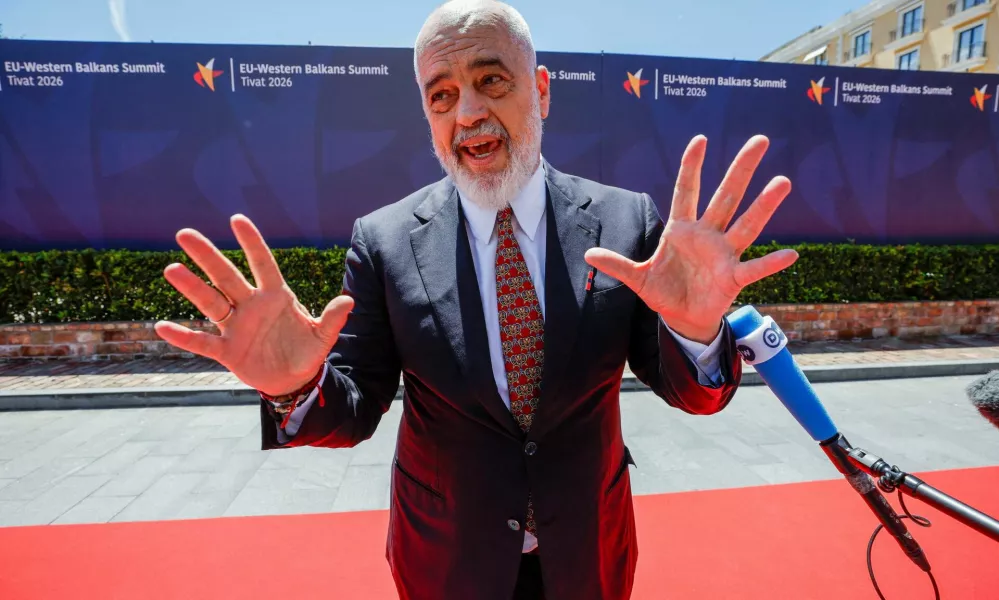 Albania's Prime Minister Edi Rama speaks with the media as he arrives for the EU-Western Balkans Summit in Tivat, Montenegro, June 5, 2026. REUTERS/Stevo Vasiljevic   TPX IMAGES OF THE DAY