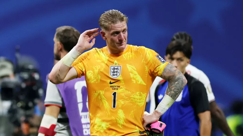 Soccer Football - FIFA World Cup 2026 - Semi Final - England v Argentina - Atlanta Stadium, Atlanta, Georgia, U.S. - July 15, 2026 England's Jordan Pickford looks dejected after the match as England are eliminated from the World Cup REUTERS/Paul Childs
