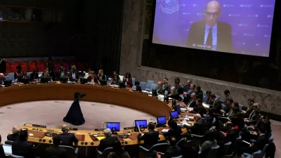 FILE PHOTO: United Nations High Commissioner for Human Rights Volker Turk appears in a video link to brief the first meeting of the U.N. Security Council of 2025 on the situation in the Middle East including the Palestinian question at U.N. headquarters in New York City, U.S., January 3, 2025. REUTERS/Mike Segar/File Photo