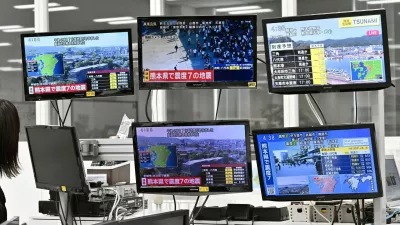 Television screens in Osaka, western Japan, show news of an earthquake with a preliminary magnitude of 7.1, which, according to the Japan Meteorological Agency, struck Japan's southern Kumamoto prefecture, July 28, 2026. Kyodo/via REUTERS ATTENTION EDITORS - THIS IMAGE HAS BEEN SUPPLIED BY A THIRD PARTY. MANDATORY CREDIT. JAPAN OUT. NO COMMERCIAL OR EDITORIAL SALES IN JAPAN.
