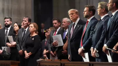 Sen. Darline Graham, R-S.C., her husband Larry Nardone, President Donald Trump, Vice President JD Vance, Treasury Secretary Scott Bessent and Eric Trump attend the funeral of Sen. Lindsey Graham, R-S.C., at the Washington National Cathedral, Tuesday, July 28, 2026, in Washington. (AP Photo/Alex Brandon)
