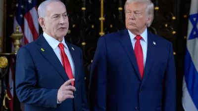 FILE - President Donald Trump listens as Israel's Prime Minister Benjamin Netanyahu speaks at President Donald Trump's Mar-a-Lago club, Dec. 29, 2025, in Palm Beach, Fla. (AP Photo/Alex Brandon, File)