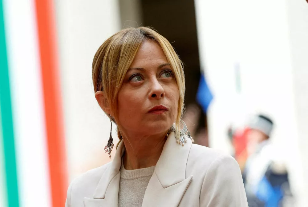 FILE PHOTO: Italian Prime Minister Giorgia Meloni looks on, the day she meets the prime minister of Libya's U.N.-recognised Government of National Unity, Abdulhamid Dbeibah (not pictured) at Chigi Palace, in Rome, Italy, May 7, 2026. REUTERS/Remo Casilli/File Photo