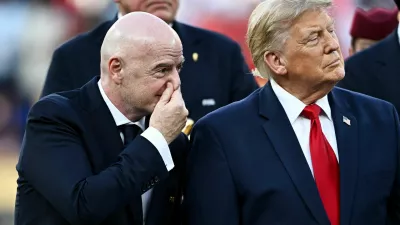 Soccer Football - FIFA World Cup 2026 - Final - Spain v Argentina - New York/New Jersey Stadium, East Rutherford, New Jersey, U.S. - July 19, 2026 U.S. President Donald Trump and FIFA President Gianni Infantino during the trophy presentation after the match REUTERS/Dylan Martinez