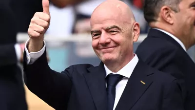 Soccer Football - FIFA World Cup 2026 - Quarter Final - Norway v England - Miami Stadium, Miami Gardens, Florida, U.S. - July 11, 2026 FIFA President Gianni Infantino in the stands before the match REUTERS/Dylan Martinez REFILE - CORRECTING ID