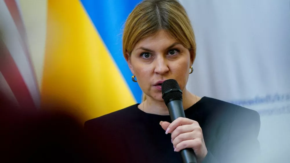 Ukraine's Ambassador to the U.S., Olha Stefanishyna, holds a briefing on the fourth anniversary of Russia's full-scale invasion of Ukraine at the Ukrainian embassy in Washington, D.C., U.S., February 24, 2026. REUTERS/Elizabeth Frantz