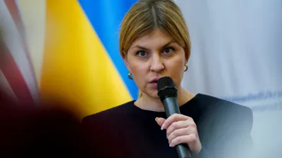 Ukraine's Ambassador to the U.S., Olha Stefanishyna, holds a briefing on the fourth anniversary of Russia's full-scale invasion of Ukraine at the Ukrainian embassy in Washington, D.C., U.S., February 24, 2026. REUTERS/Elizabeth Frantz
