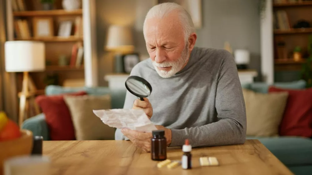 Senior man having difficulty reading medicine instructions at home due to vision problems / Foto: Stockphotodirectors