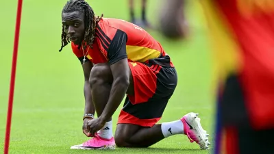 Belgium's Jeremy Doku pictured during a training session of Belgian national soccer team Red Devils in their base camp, home of the Seattle Sounders, Renton, Seattle, USA, on Friday 19 June 2026. The Red Devils prepare for their next game in the group stage of the 2026 FIFA World Cup. BELGA PHOTO DIRK WAEM,Image: 1111280931, License: Rights-managed, Restrictions: *** World Rights Except Belgium and France *** BELOUT FRAOUT, Model Release: no 