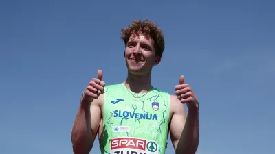 Athletics - European Athletics Championships - Alexander Stadium, Birmingham, Britain - August 11, 2026 Slovenia's Mitja Zubin reacts after finishing seventh in the men's 400m hurdles round 1
