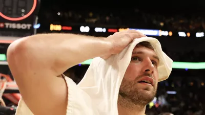 Mar 19, 2026; Miami, Florida, USA; Los Angeles Lakers guard Luka Doncic (77) after 60 point game against the Miami Heat at Kaseya Center. Mandatory Credit: Isabella Frias-Imagn Images