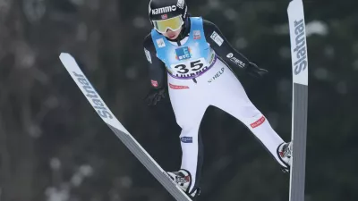 LJUBNO, Feb. 16, 2025 -- Thea Minyan Bjoerseth of Norway competes during the Women Normal Hill HS94 Individual at the Viesmann FIS Ski Jumping World Cup in Ljubno, Slovenia, Feb. 15, 2025.,Image: 964599508, License: Rights-managed, Restrictions:, Model Release: no 