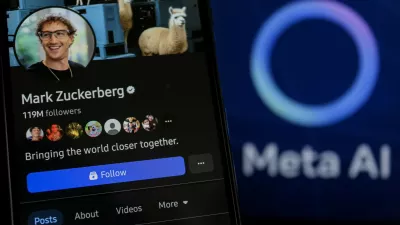 February 25, 2025, Bandung, West Java, Indonesia: In this photo illustration, the Mark Zuckerberg facebook account profiles displayed on a smartphone screen with Meta AI in the background.,Image: 968652813, License: Rights-managed, Restrictions:, Model Release: no