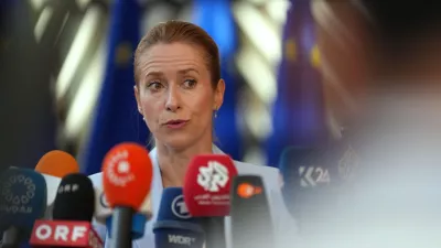 European Union foreign policy chief Kaja Kallas speaks with the media as she arrives for a meeting of EU foreign ministers in Brussels, Monday, July 13, 2026. (AP Photo/Marius Burgelman)