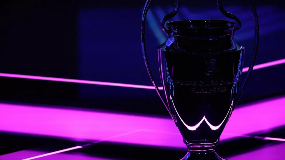 Soccer Football - UEFA Champions League - League Phase Draw - Grimaldi Forum, Monaco - August 27, 2026 General view of the Champions League trophy ahead of the league phase draw REUTERS/Manon Cruz